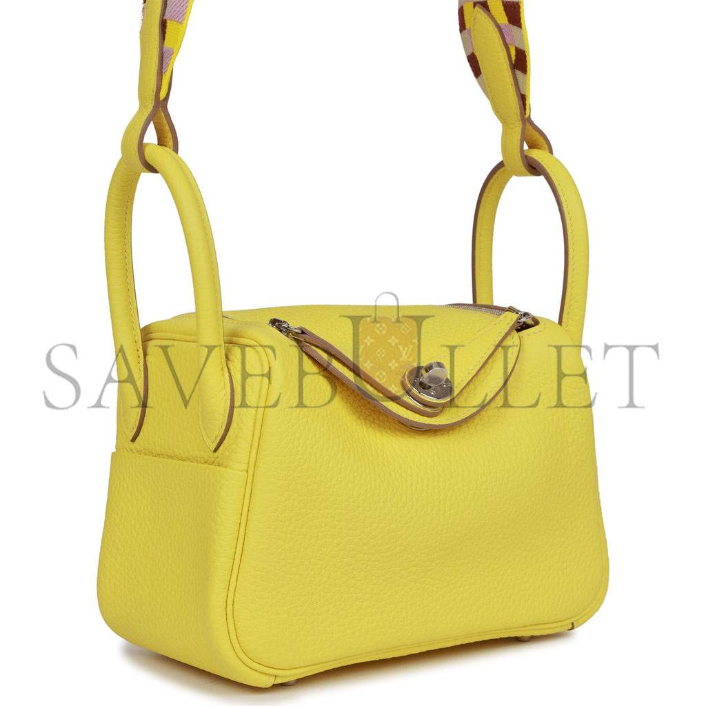 HERMES MINI LINDY LIME CLEMENCE PALLADIUM HARDWARE (19*12.5*9) HERMES MINI LINDY LIME CLEMENCE PALLADIUM HARDWARE (19*12.5*9)