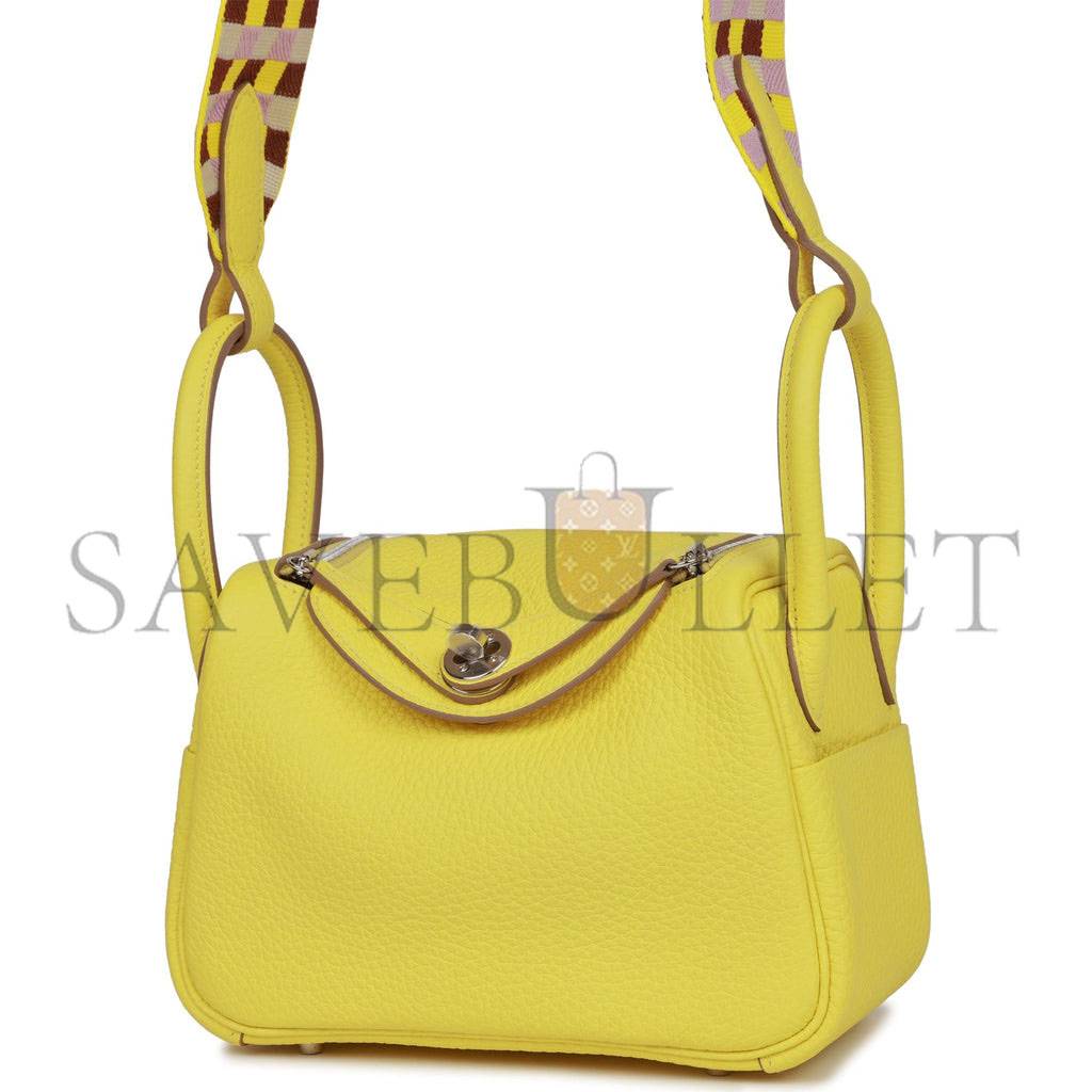 HERMES MINI LINDY LIME CLEMENCE PALLADIUM HARDWARE (19*12.5*9) HERMES MINI LINDY LIME CLEMENCE PALLADIUM HARDWARE (19*12.5*9)