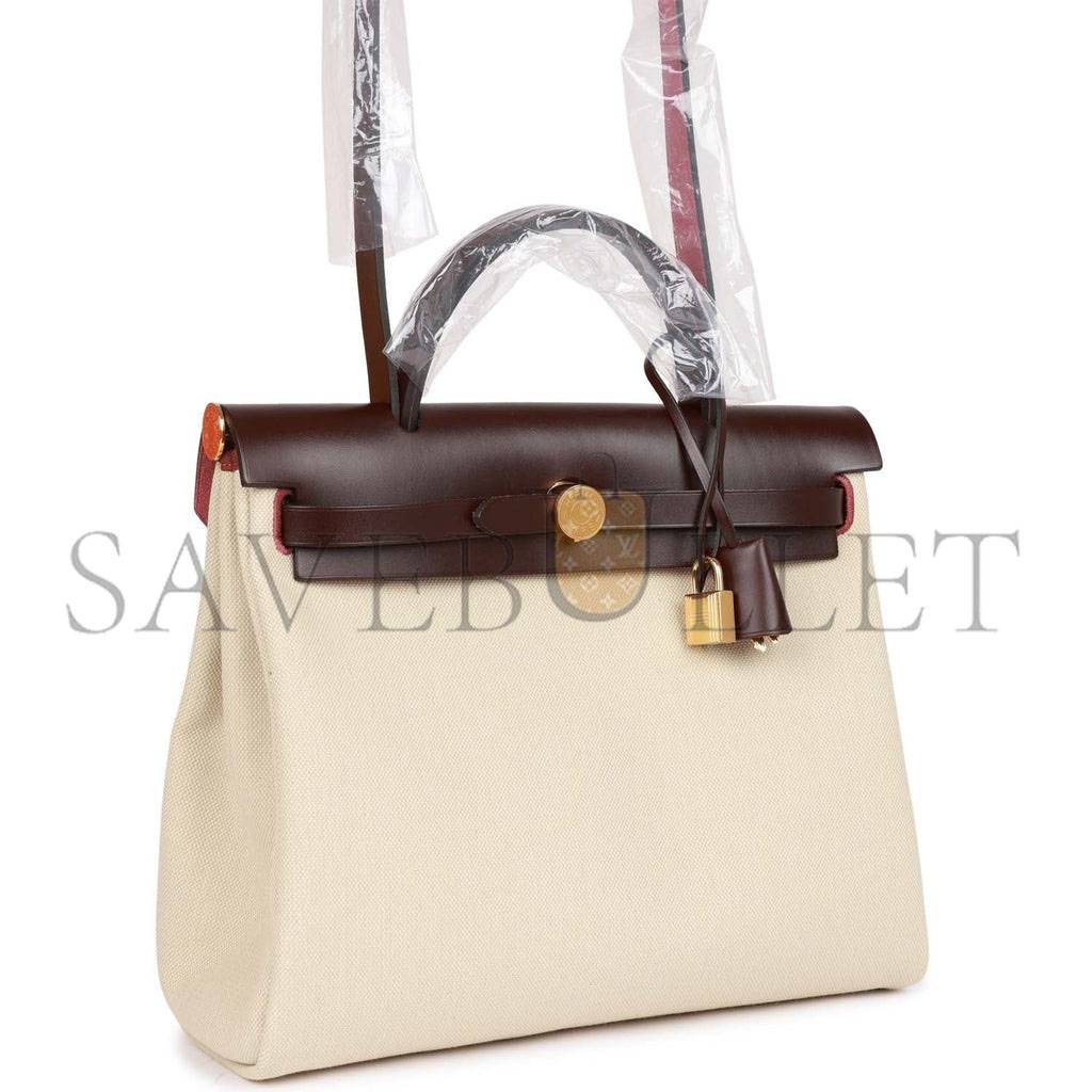 HERMES HERBAG ZIP PM 31 BETON TOILE H BERLINE ROUGE SELLIER HUNTER GOLD HARDWARE (30*27*11cm) HERMES HERBAG ZIP PM 31 BETON TOILE H BERLINE ROUGE SELLIER HUNTER GOLD HARDWARE (30*27*11cm)