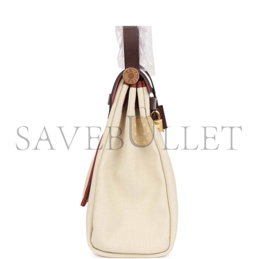 HERMES HERBAG ZIP PM 31 BETON TOILE H BERLINE ROUGE SELLIER HUNTER GOLD HARDWARE (30*27*11cm) HERMES HERBAG ZIP PM 31 BETON TOILE H BERLINE ROUGE SELLIER HUNTER GOLD HARDWARE (30*27*11cm)