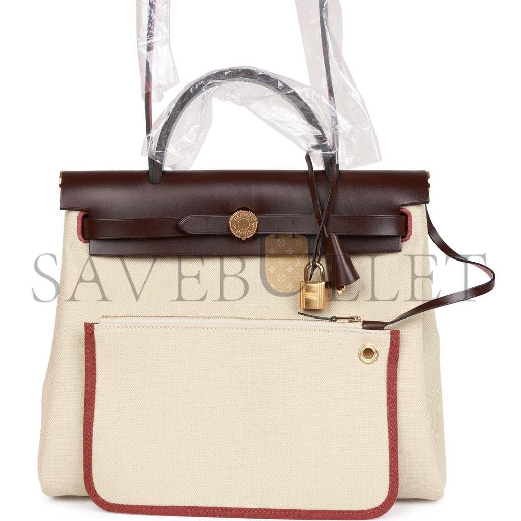HERMES HERBAG ZIP PM 31 BETON TOILE H BERLINE ROUGE SELLIER HUNTER GOLD HARDWARE (30*27*11cm) HERMES HERBAG ZIP PM 31 BETON TOILE H BERLINE ROUGE SELLIER HUNTER GOLD HARDWARE (30*27*11cm)