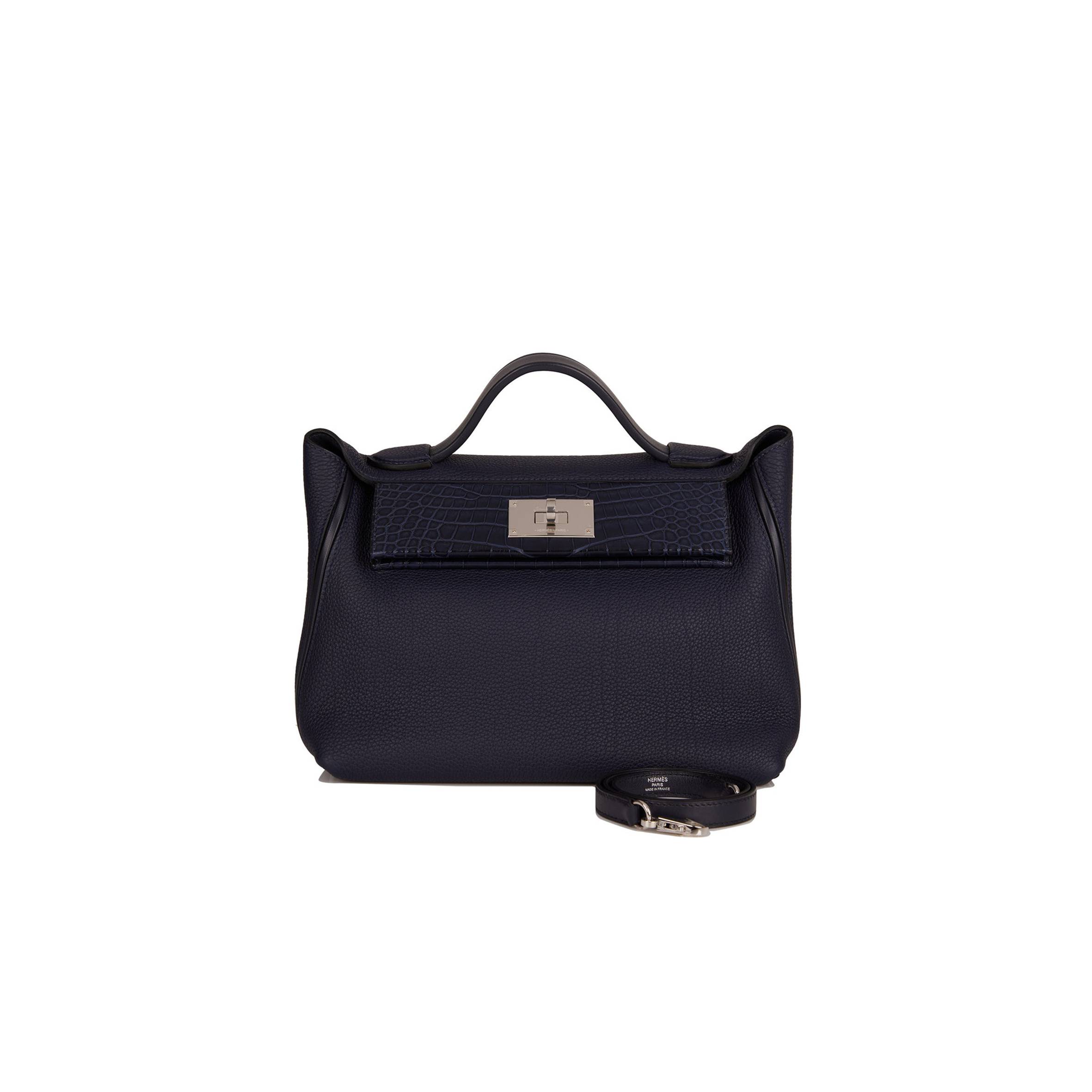 HERMES 2424 BAG 29 BLEU NUIT ALLIGATOR AND TOGO TOUCH PALLADIUM HARDWARE (29*24*15cm) HERMES 2424 BAG 29 BLEU NUIT ALLIGATOR AND TOGO TOUCH PALLADIUM HARDWARE (29*24*15cm)