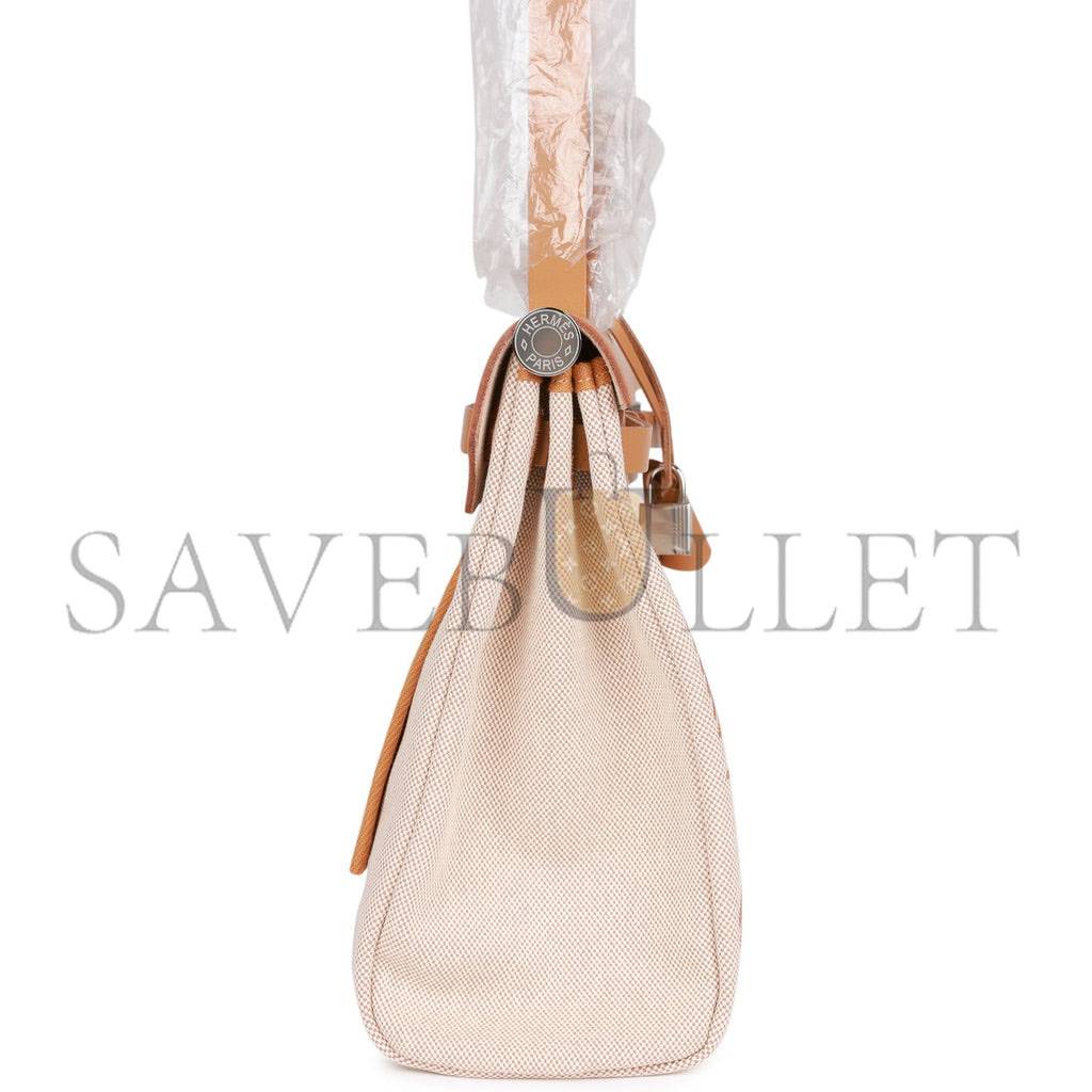 HERMES HERBAG ZIP PM 31 BRIDES DE GALA TOILE H BERLINE NATURAL SABLE PALLADIUM HARDWARE(30*27*11cm) HERMES HERBAG ZIP PM 31 BRIDES DE GALA TOILE H BERLINE NATURAL SABLE PALLADIUM HARDWARE(30*27*11cm)
