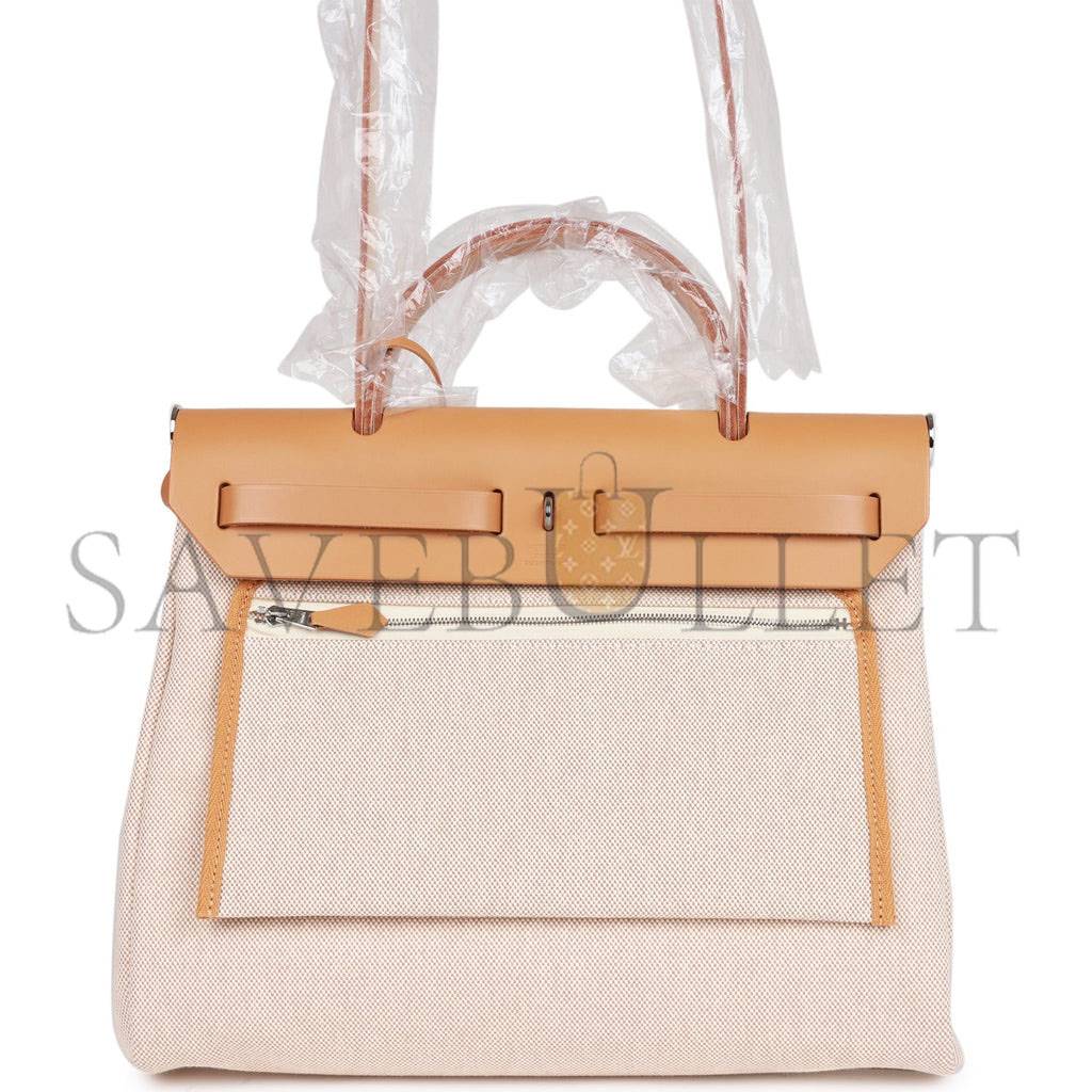HERMES HERBAG ZIP PM 31 BRIDES DE GALA TOILE H BERLINE NATURAL SABLE PALLADIUM HARDWARE(30*27*11cm) HERMES HERBAG ZIP PM 31 BRIDES DE GALA TOILE H BERLINE NATURAL SABLE PALLADIUM HARDWARE(30*27*11cm)