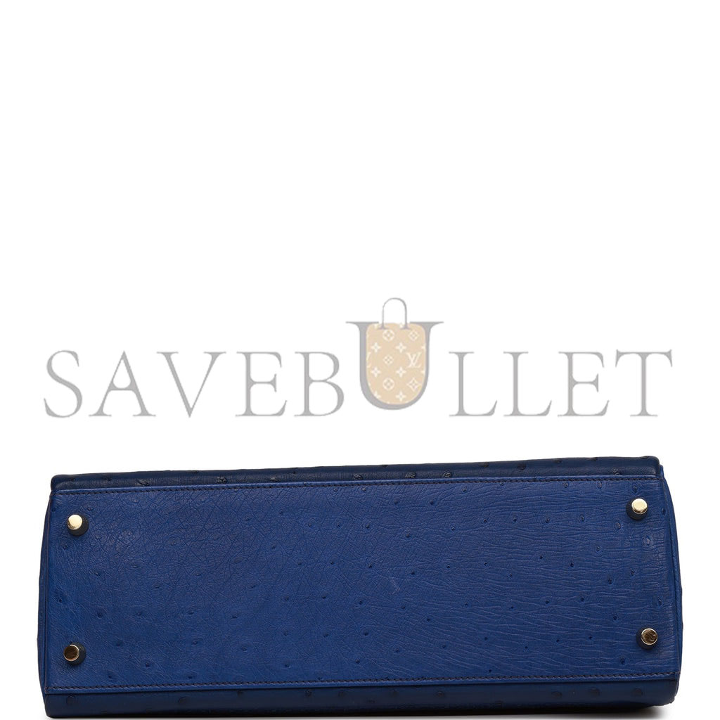 HERMES GHILLIES KELLY RETOURNE 32 BLEU SAPHIR, BLEU IRIS AND BLEU DE MALTE OSTRICH PERMABRASS HARDWARE (32cm) HERMES GHILLIES KELLY RETOURNE 32 BLEU SAPHIR, BLEU IRIS AND BLEU DE MALTE OSTRICH PERMABRASS HARDWARE (32cm)