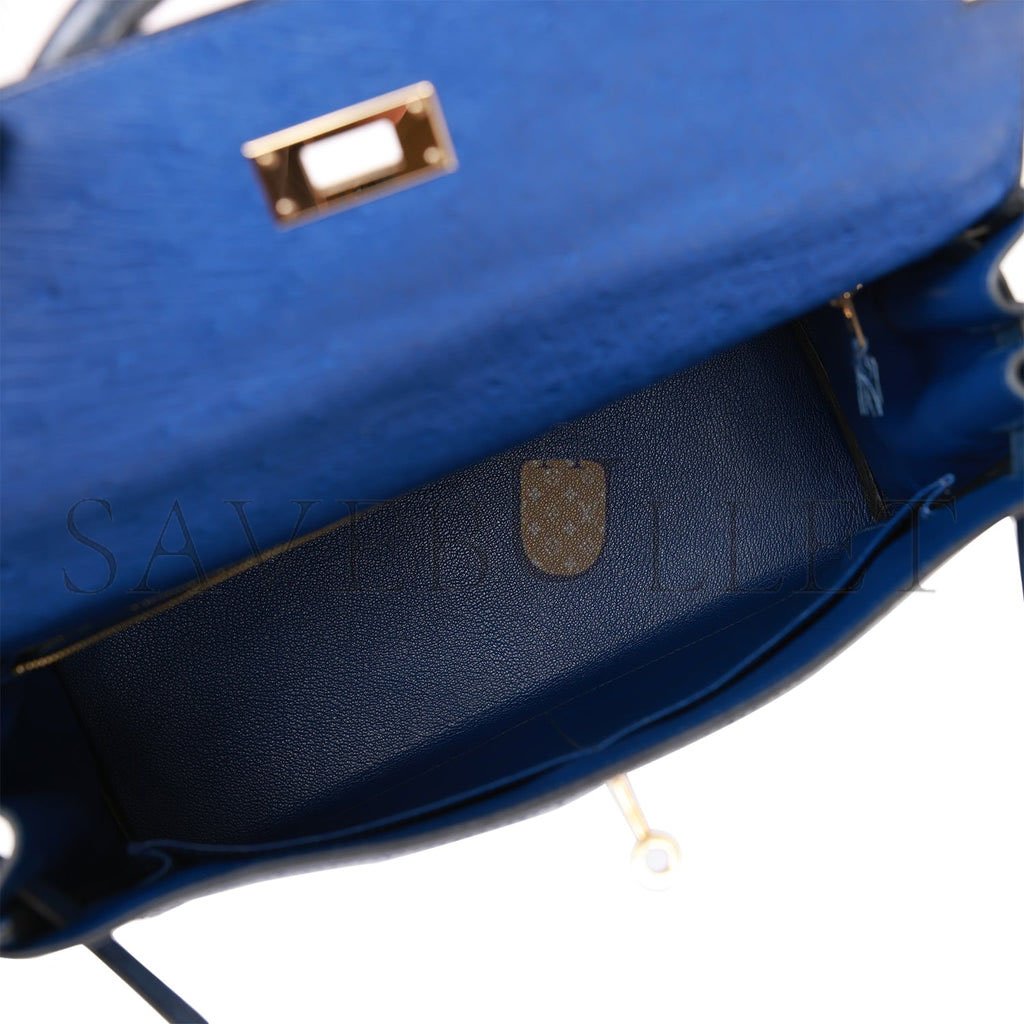 HERMES GHILLIES KELLY RETOURNE 32 BLEU SAPHIR, BLEU IRIS AND BLEU DE MALTE OSTRICH PERMABRASS HARDWARE (32cm) HERMES GHILLIES KELLY RETOURNE 32 BLEU SAPHIR, BLEU IRIS AND BLEU DE MALTE OSTRICH PERMABRASS HARDWARE (32cm)