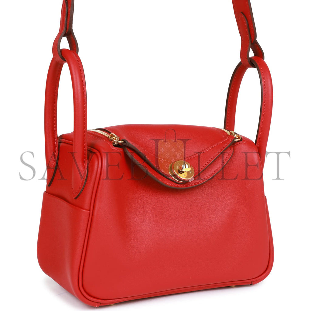 HERMES MINI LINDY ROUGE PIMENT SWIFT GOLD HARDWARE (19*12.5*9) HERMES MINI LINDY ROUGE PIMENT SWIFT GOLD HARDWARE (19*12.5*9)