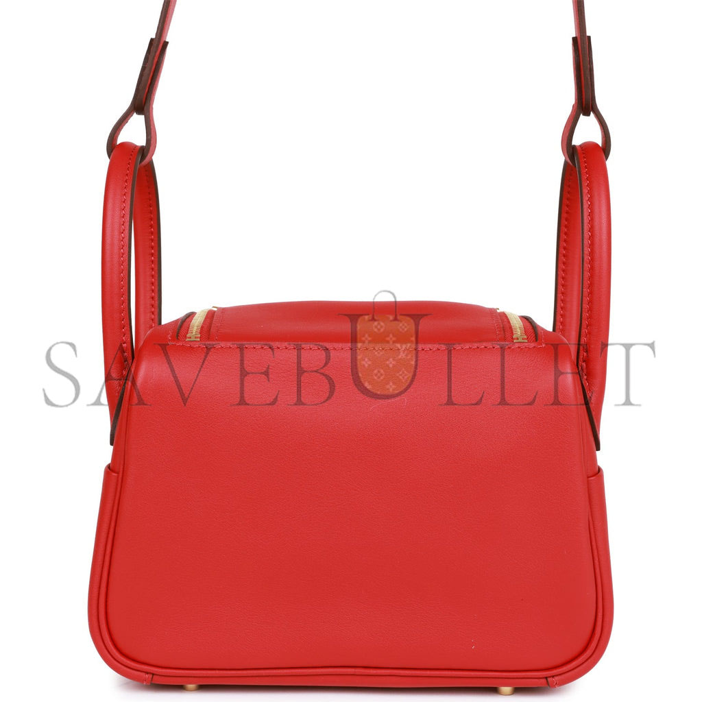 HERMES MINI LINDY ROUGE PIMENT SWIFT GOLD HARDWARE (19*12.5*9) HERMES MINI LINDY ROUGE PIMENT SWIFT GOLD HARDWARE (19*12.5*9)
