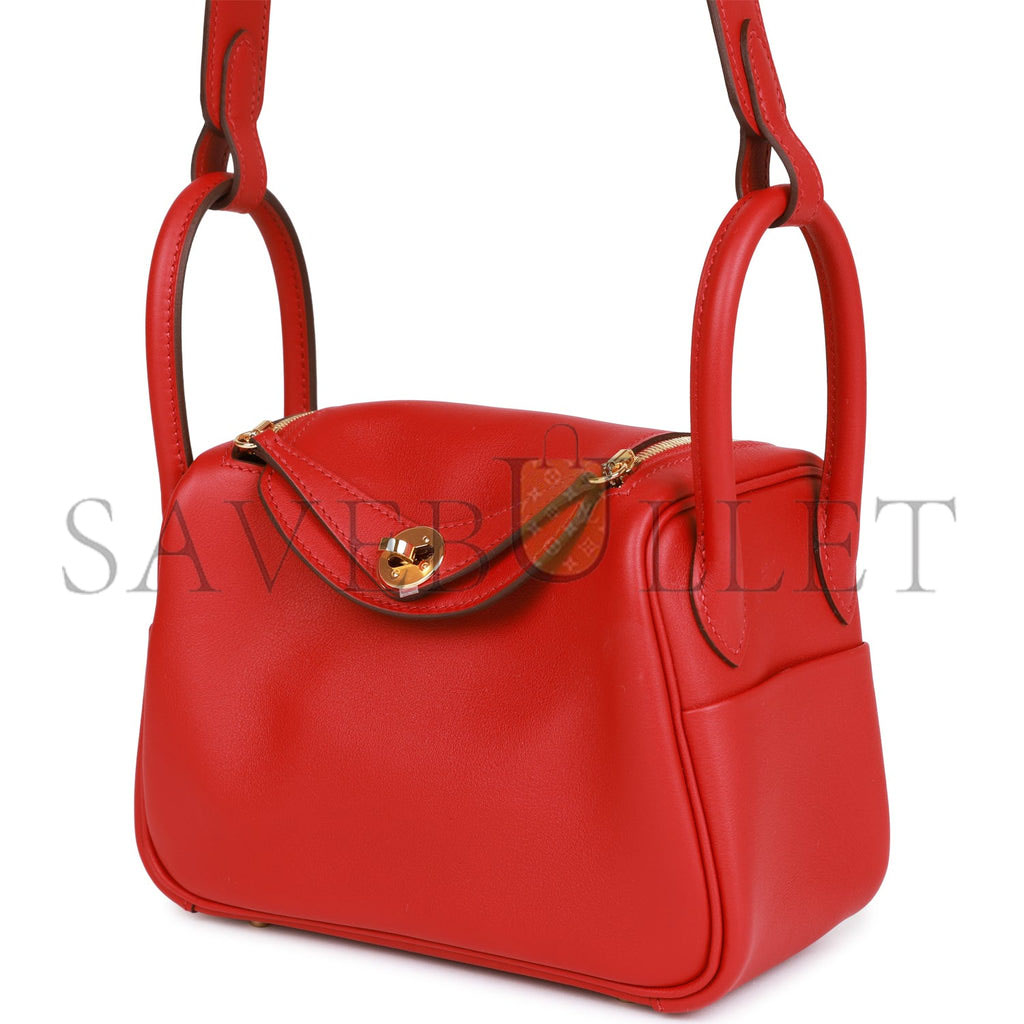 HERMES MINI LINDY ROUGE PIMENT SWIFT GOLD HARDWARE (19*12.5*9) HERMES MINI LINDY ROUGE PIMENT SWIFT GOLD HARDWARE (19*12.5*9)