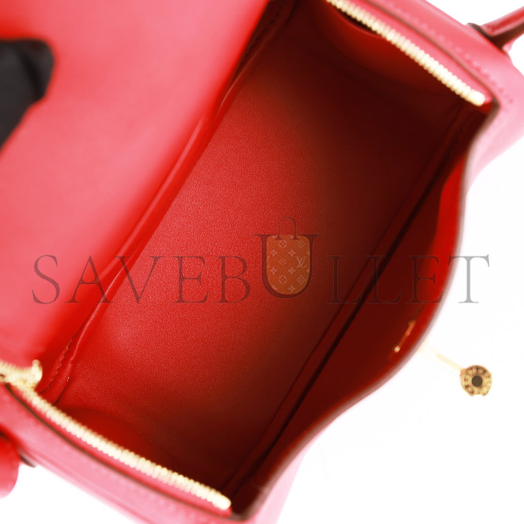 HERMES MINI LINDY ROUGE PIMENT SWIFT GOLD HARDWARE (19*12.5*9) HERMES MINI LINDY ROUGE PIMENT SWIFT GOLD HARDWARE (19*12.5*9)