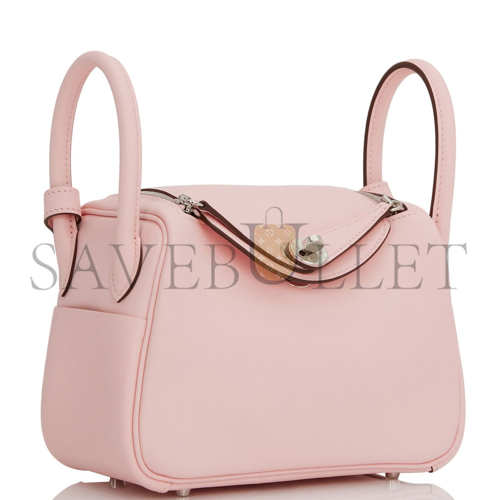 HERMES MINI LINDY ROSE SAKURA SWIFT PALLADIUM HARDWARE (19*12.5*9) HERMES MINI LINDY ROSE SAKURA SWIFT PALLADIUM HARDWARE (19*12.5*9)