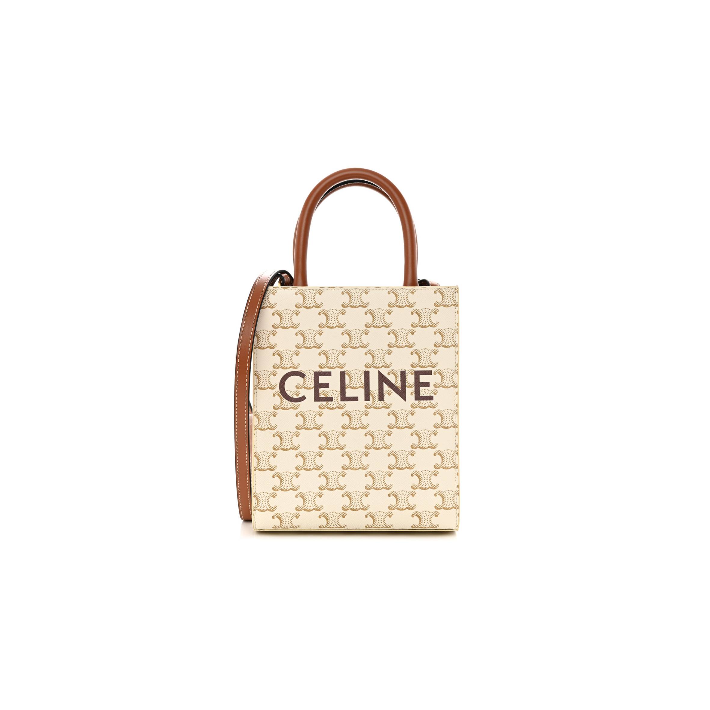 CELINE TRIOMPHE CANVAS CALFSKIN MINI VERTICAL CABAS WHITE (20*17*6cm) CELINE TRIOMPHE CANVAS CALFSKIN MINI VERTICAL CABAS WHITE (20*17*6cm)