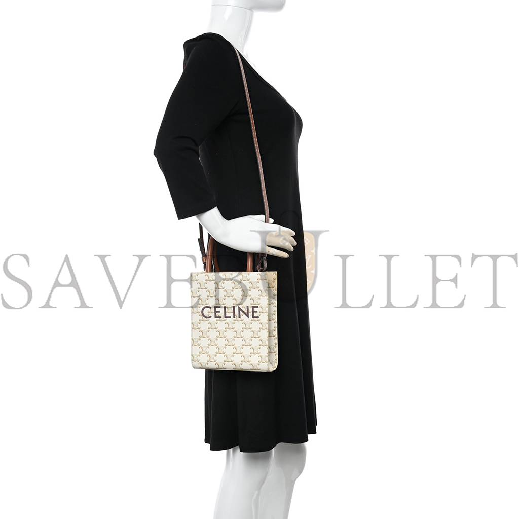 CELINE TRIOMPHE CANVAS CALFSKIN MINI VERTICAL CABAS WHITE (20*17*6cm) CELINE TRIOMPHE CANVAS CALFSKIN MINI VERTICAL CABAS WHITE (20*17*6cm)