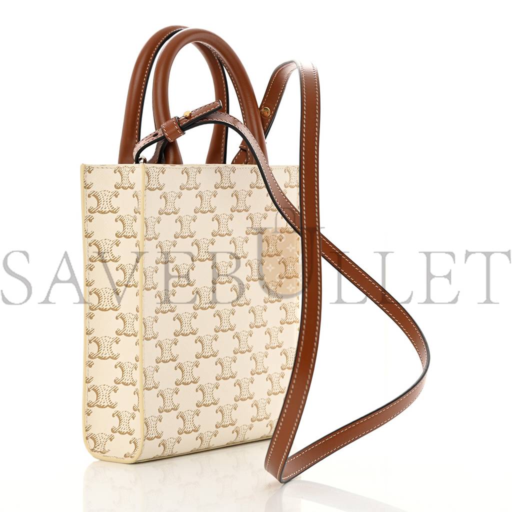 CELINE TRIOMPHE CANVAS CALFSKIN MINI VERTICAL CABAS WHITE (20*17*6cm) CELINE TRIOMPHE CANVAS CALFSKIN MINI VERTICAL CABAS WHITE (20*17*6cm)