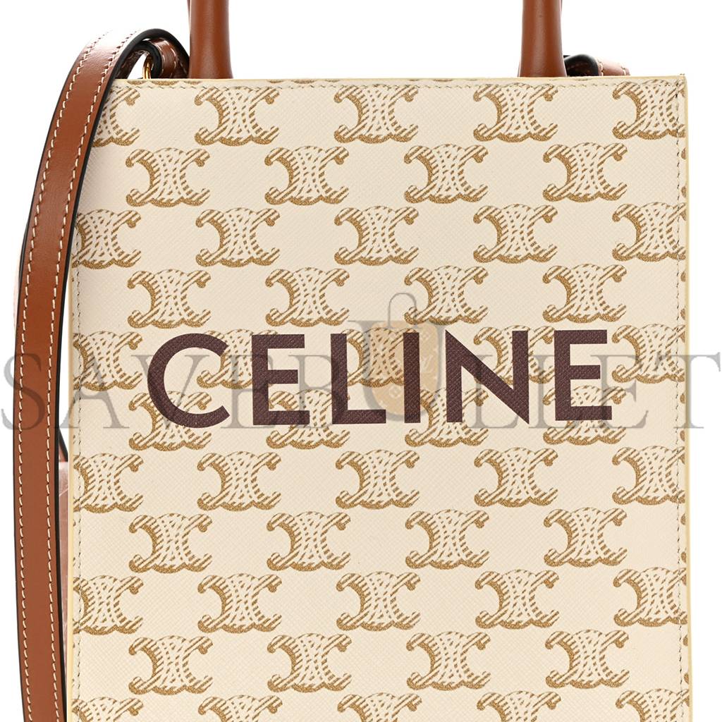 CELINE TRIOMPHE CANVAS CALFSKIN MINI VERTICAL CABAS WHITE (20*17*6cm) CELINE TRIOMPHE CANVAS CALFSKIN MINI VERTICAL CABAS WHITE (20*17*6cm)