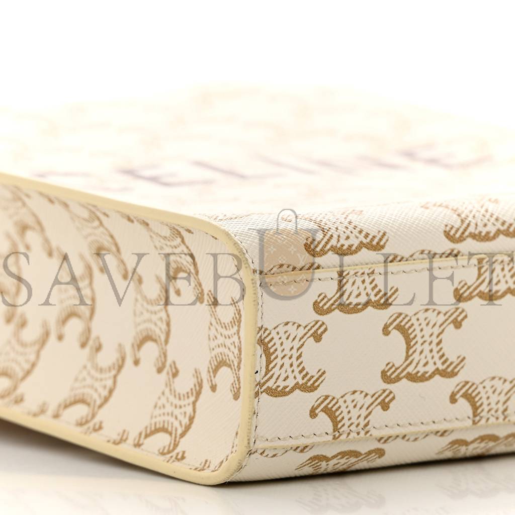 CELINE TRIOMPHE CANVAS CALFSKIN MINI VERTICAL CABAS WHITE (20*17*6cm) CELINE TRIOMPHE CANVAS CALFSKIN MINI VERTICAL CABAS WHITE (20*17*6cm)