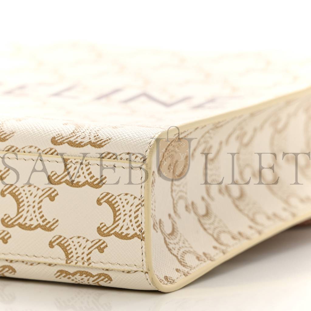 CELINE TRIOMPHE CANVAS CALFSKIN MINI VERTICAL CABAS WHITE (20*17*6cm) CELINE TRIOMPHE CANVAS CALFSKIN MINI VERTICAL CABAS WHITE (20*17*6cm)