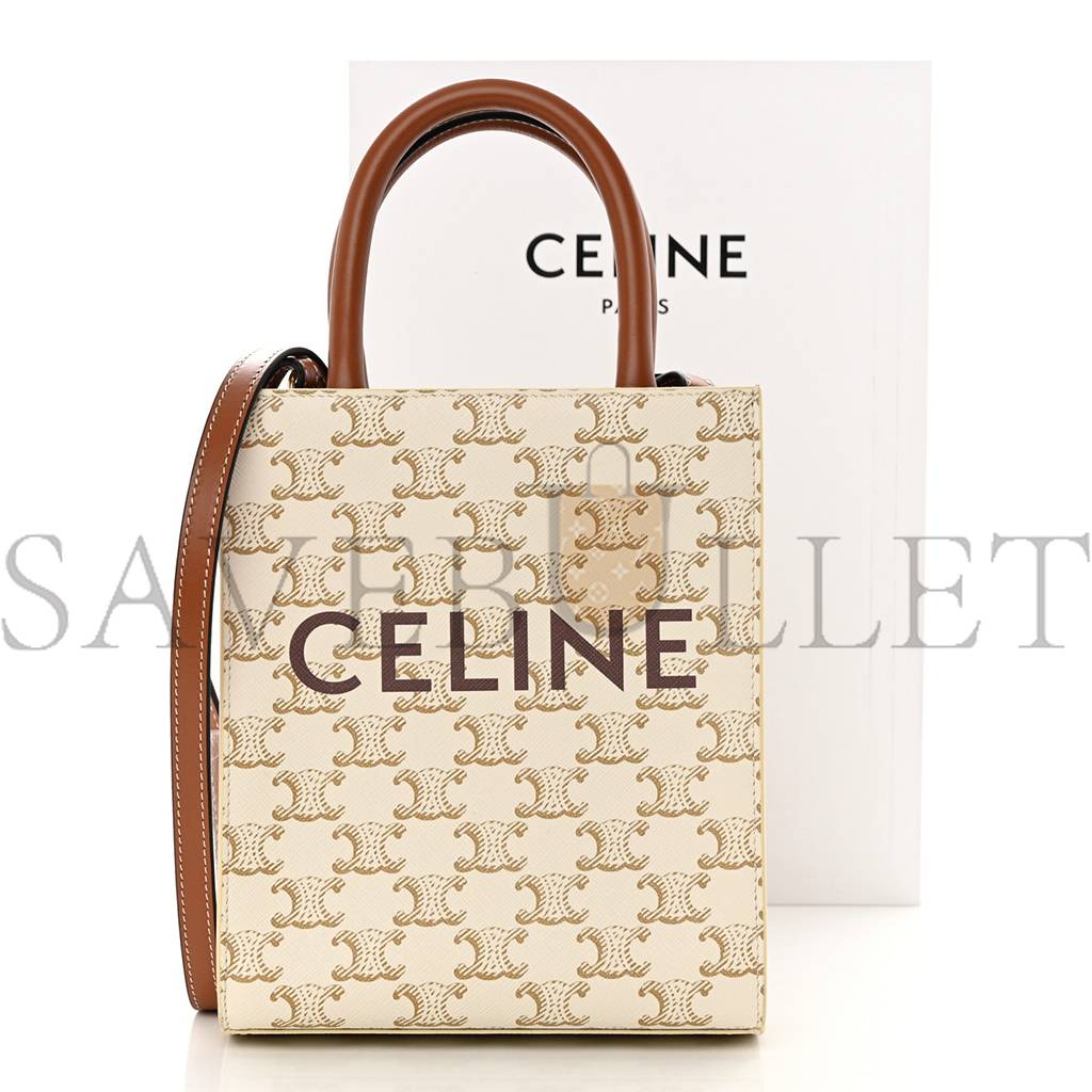 CELINE TRIOMPHE CANVAS CALFSKIN MINI VERTICAL CABAS WHITE (20*17*6cm) CELINE TRIOMPHE CANVAS CALFSKIN MINI VERTICAL CABAS WHITE (20*17*6cm)